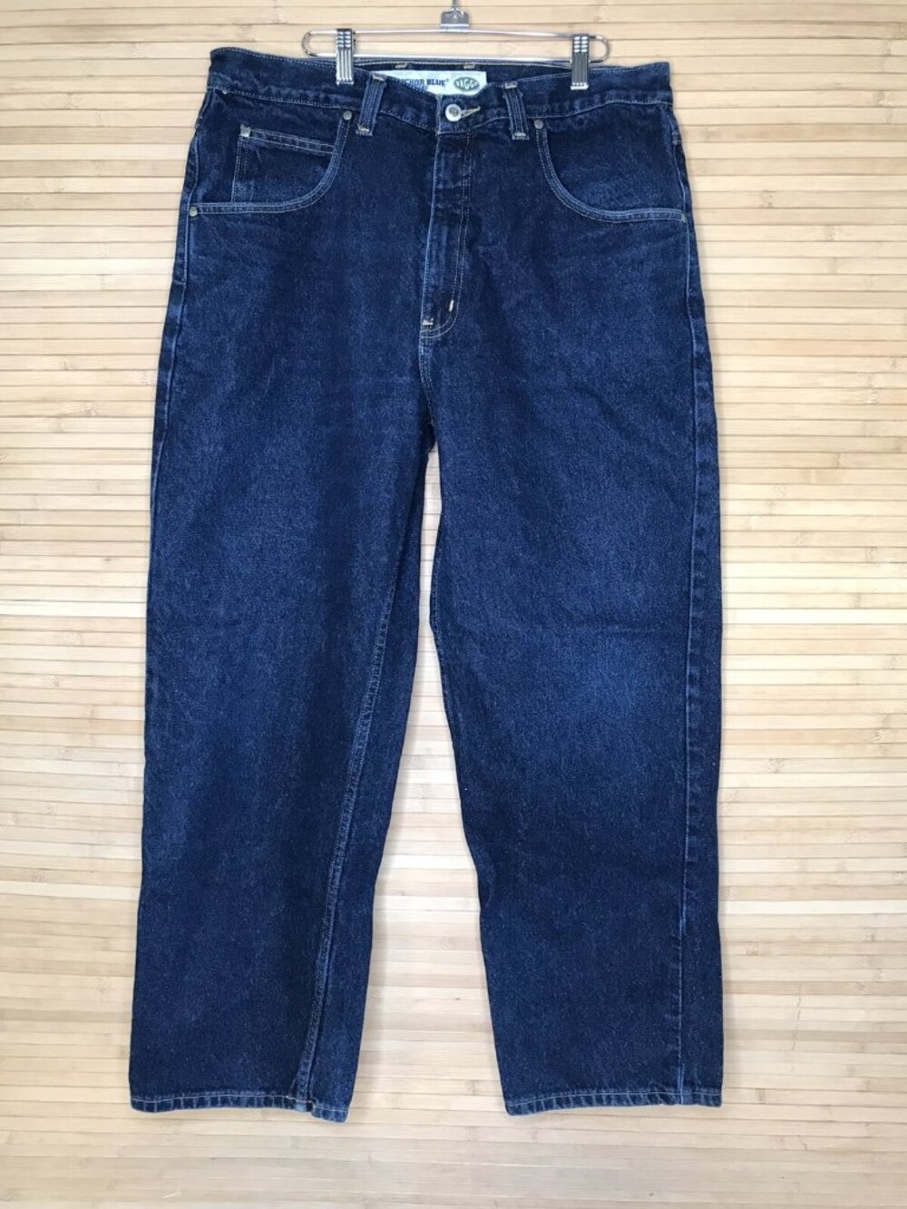 Vintage Anchor Blue Baggy Wide Leg Jeans 38 act 36x30 90s Y2K Skate Denim Grunge